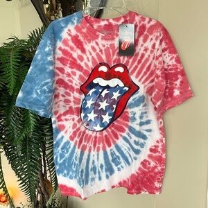 Brand New Rolling Stones Rock Band Tie-Dye Short Sleeve T-Shirt Red White Blue